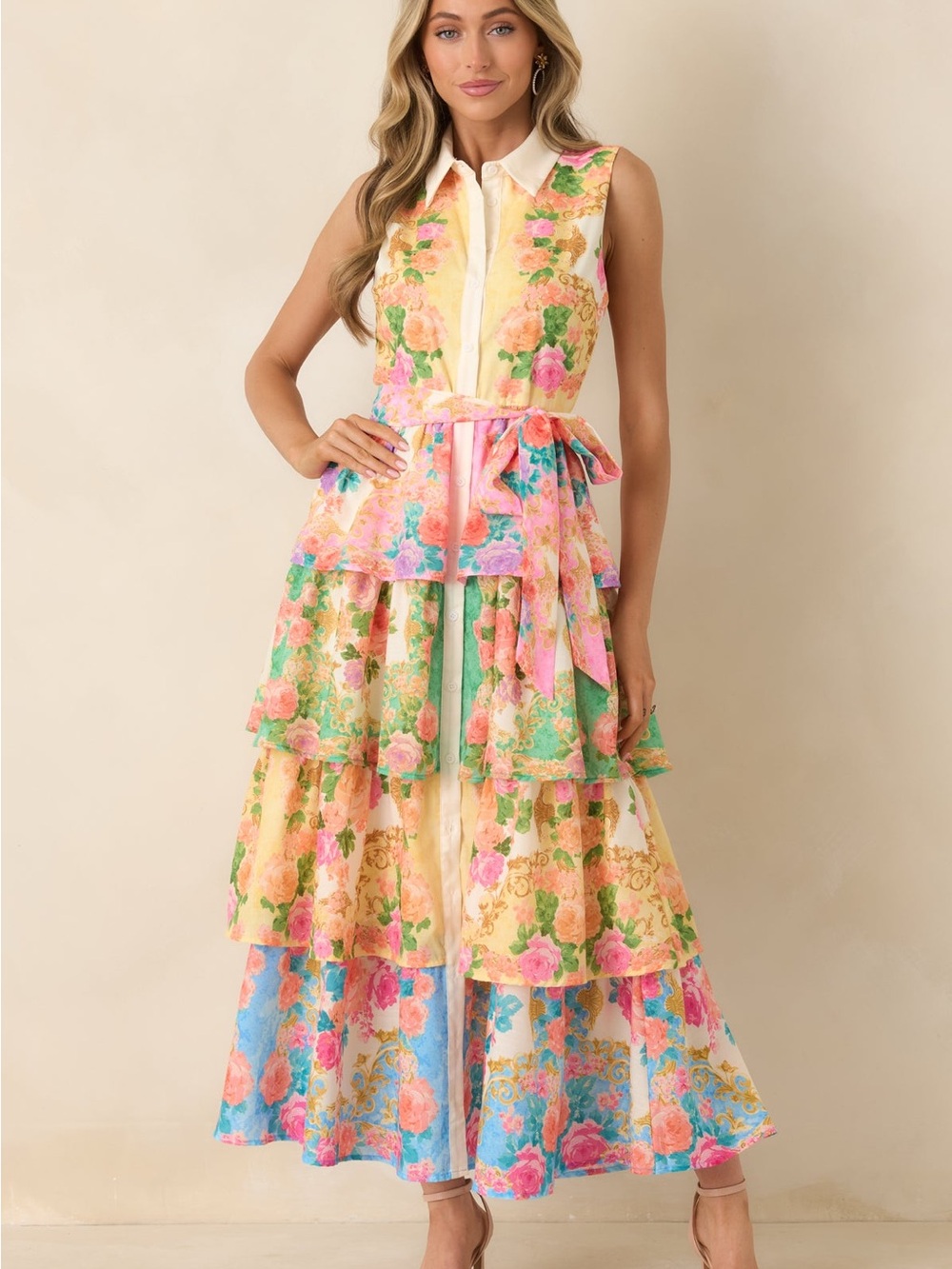 ISO Flying Tomato Floral Tiered Maxi Dress - Multicolor